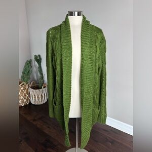 Hyped Unicorn Boutique Cardigan Chunky Cable Knit Christmas Green Women's Medium